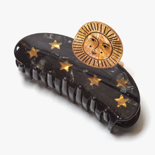 Load image into Gallery viewer, Black + Gold Sun + Stars Hair Claw